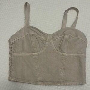 Tan denim smocked crop